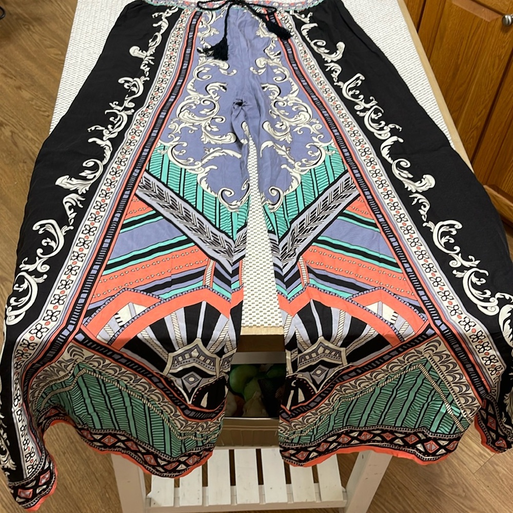 Flying Tomato Black and Multicolor Wide Leg Pants